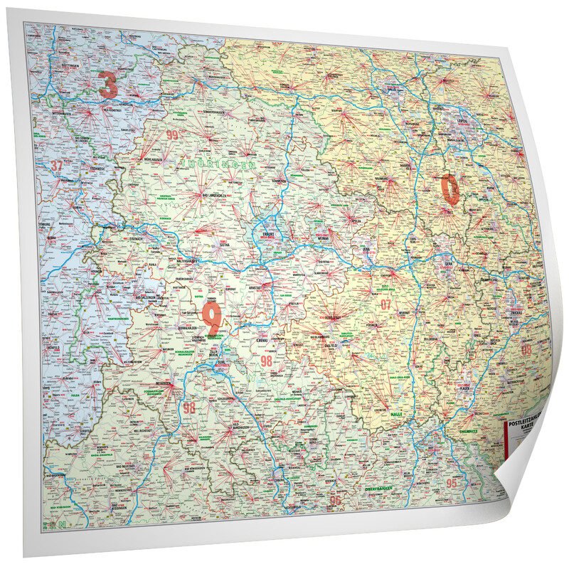 Bacher Verlag Mapa regionalna Postleitzahlenkarte Thüringen (112 x 94 cm)