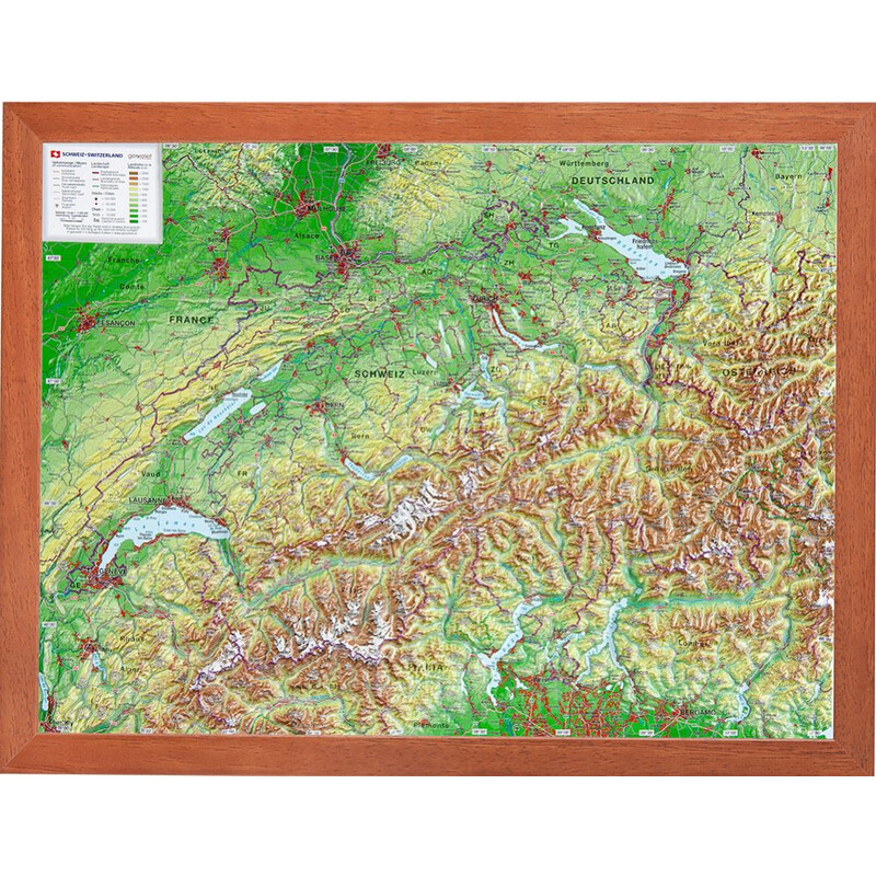 Georelief Szwajcaria (39x29) mapa reliefowa 3D z drewnianą ramą