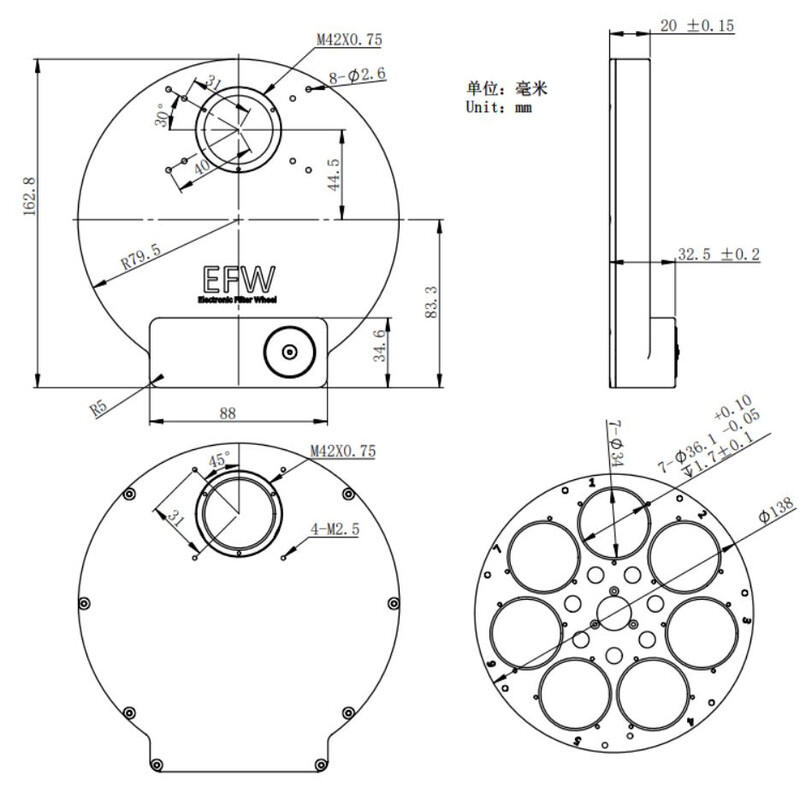 ZWO Koło filtrujące EFW 7x36 mm II