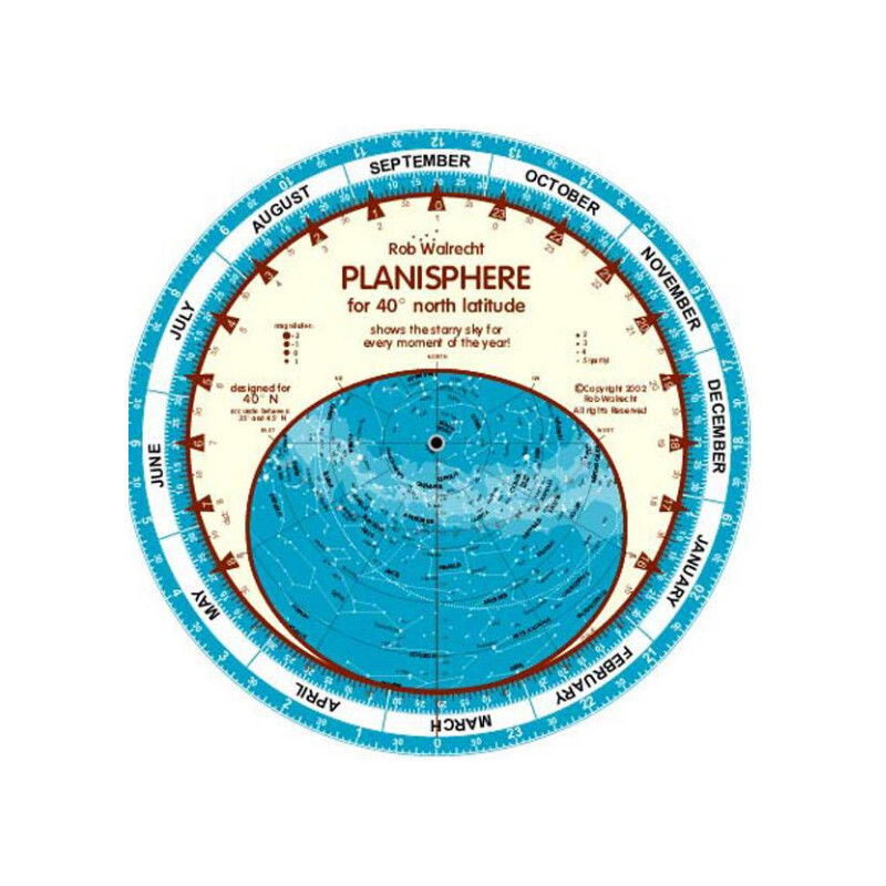 Rob Walrecht Mapa gwiazd Planisphere 40°N 25cm