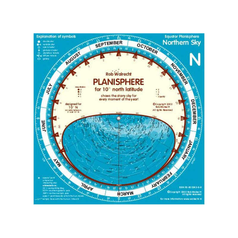 Rob Walrecht Mapa gwiazd Planisphere 10°N 25cm