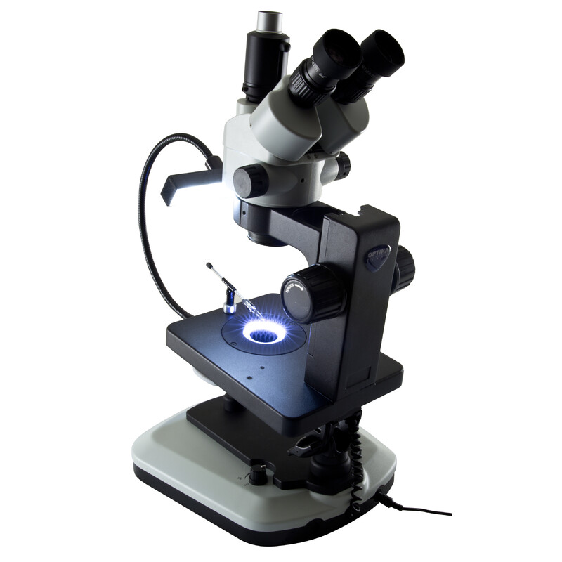 Optika Mikroskop stereoskopowy zoom OPTIGEM-20 trino, BF, DF, Greenough, szer. 100 mm, 10x/21 mm, 0,7x-4,5x