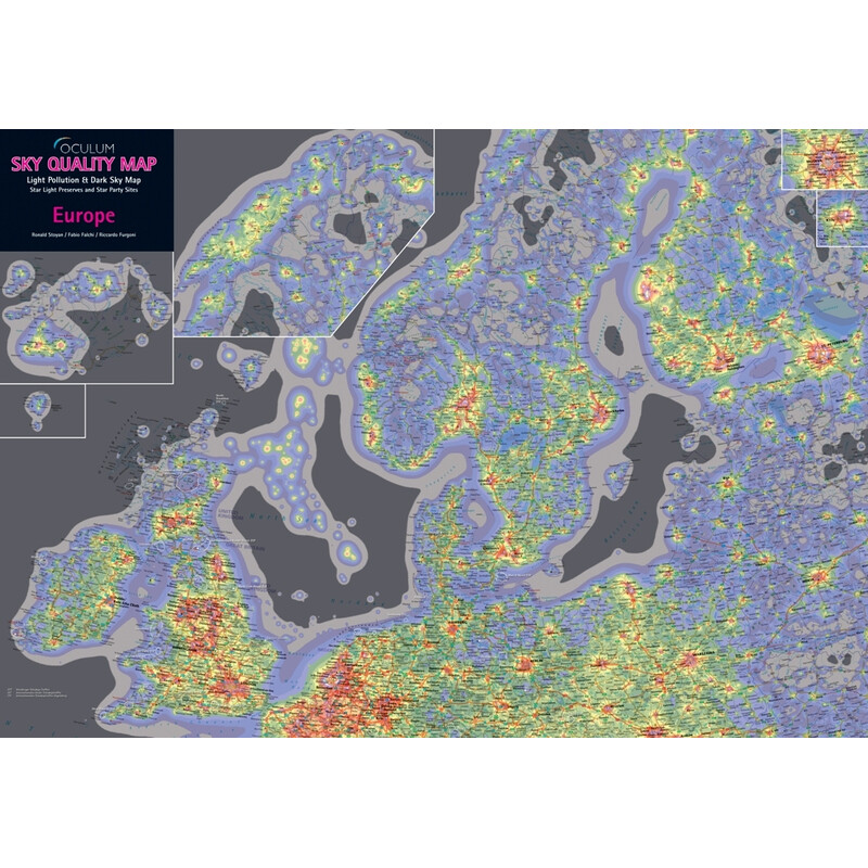 Oculum Verlag Mapa kontynentów Sky Quality Map Europe