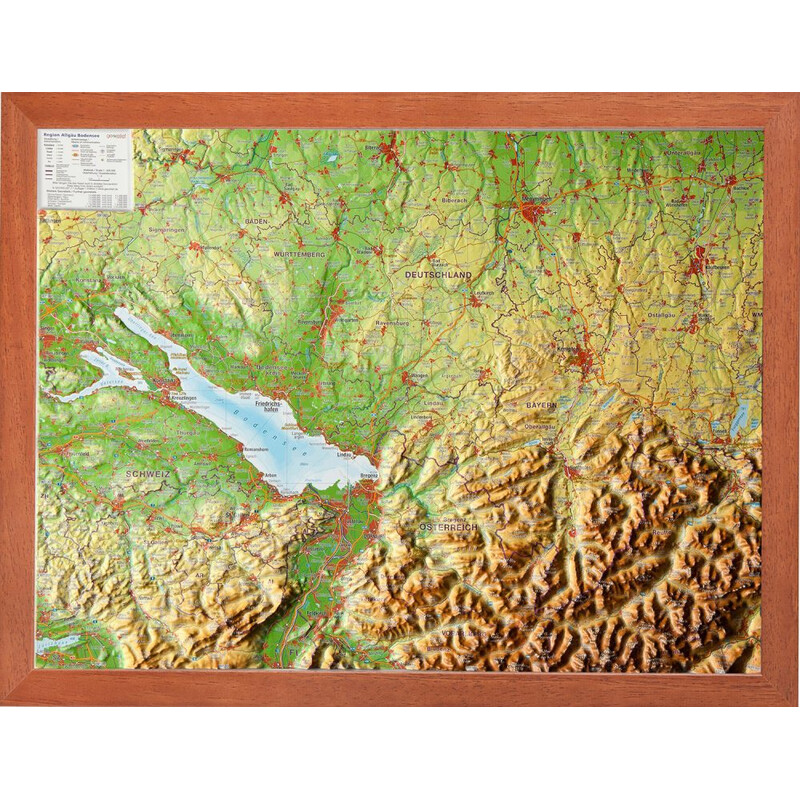 Georelief Allgäu Jezioro Bodeńskie, mapa reliefowa 3D, mała