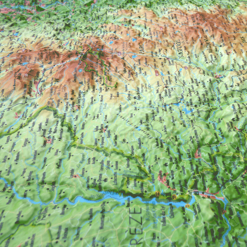 3Dmap Mapa regionalna Le Parc Naturel Régional des Volcans d'Auvergne