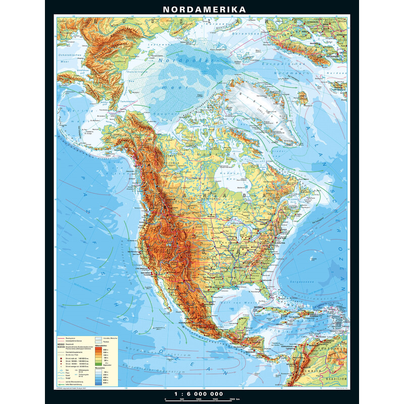 PONS Mapa kontynentalna Nordamerika physisch (158 x 203 cm)