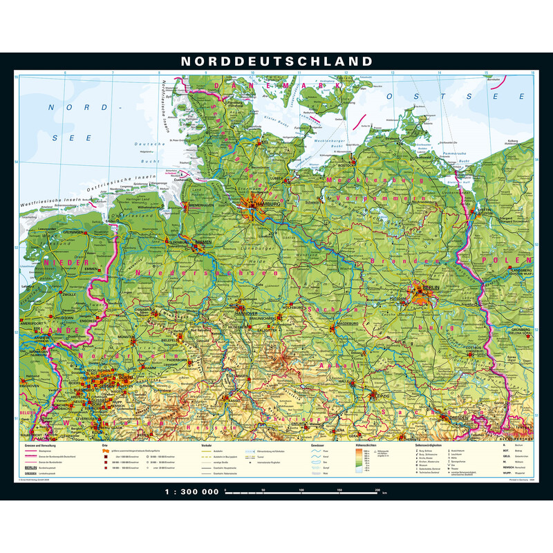 PONS Mapa regionalna Północne Niemcy fizyczne (243 x 197 cm)