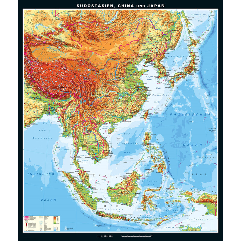 PONS Mapa regionalna Südostasien, China und Japan physisch (199 x 231 cm)