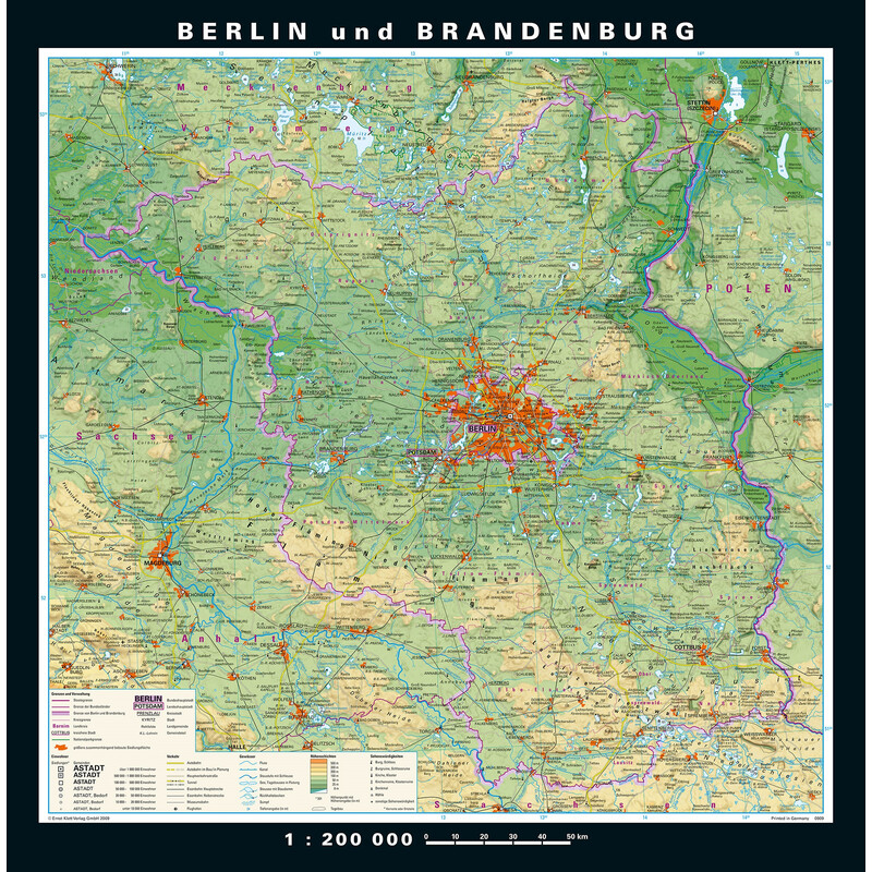 PONS Mapa regionalna Berlin-Brandenburg physisch/politisch (148 x 150 cm)