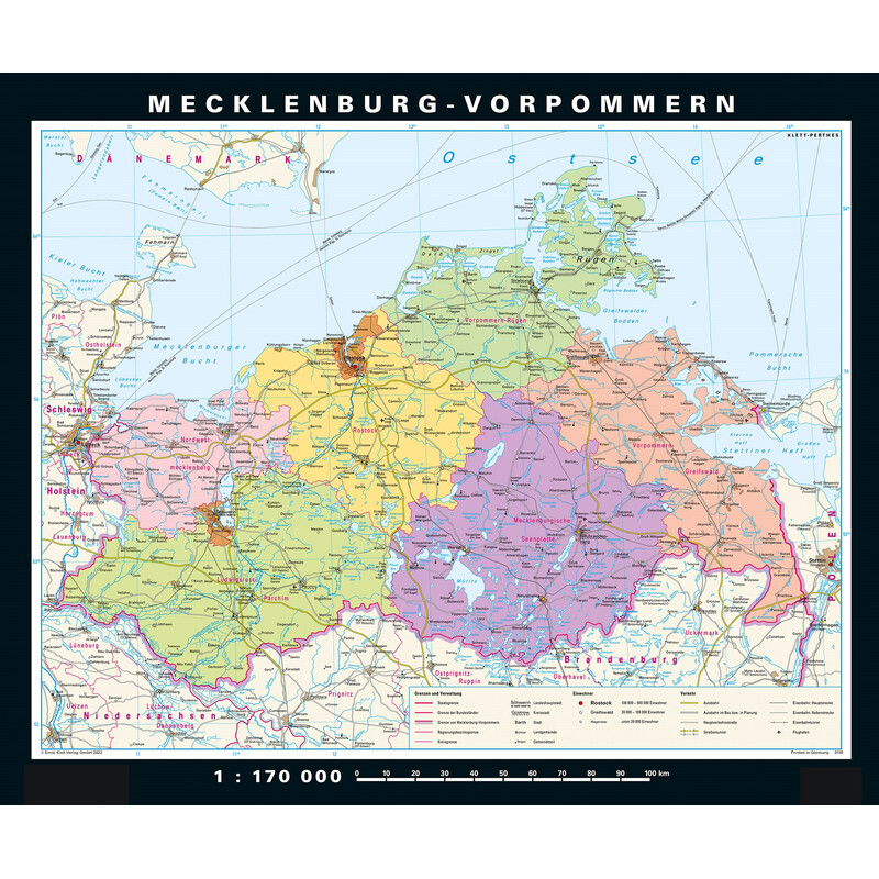 PONS Mapa regionalna Mecklenburg-Vorpommern physisch/politisch (178 x 148 cm)