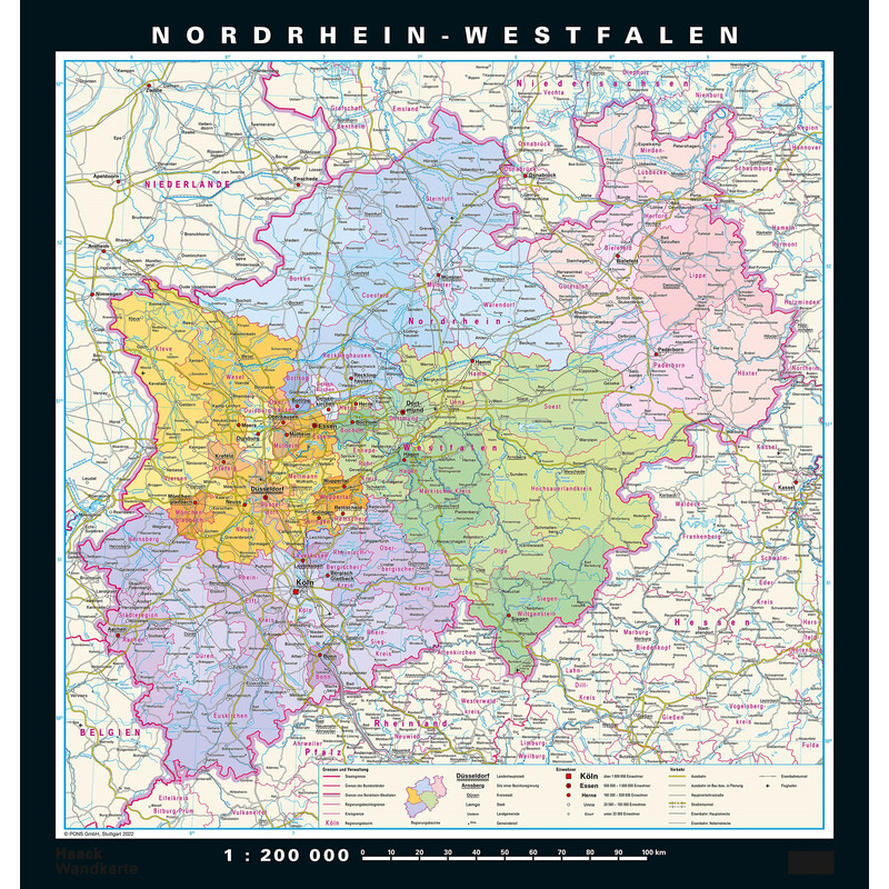 PONS Mapa regionalna Nadrenia Północna-Westfalia fizyczna i polityczna (148 x 155 cm)