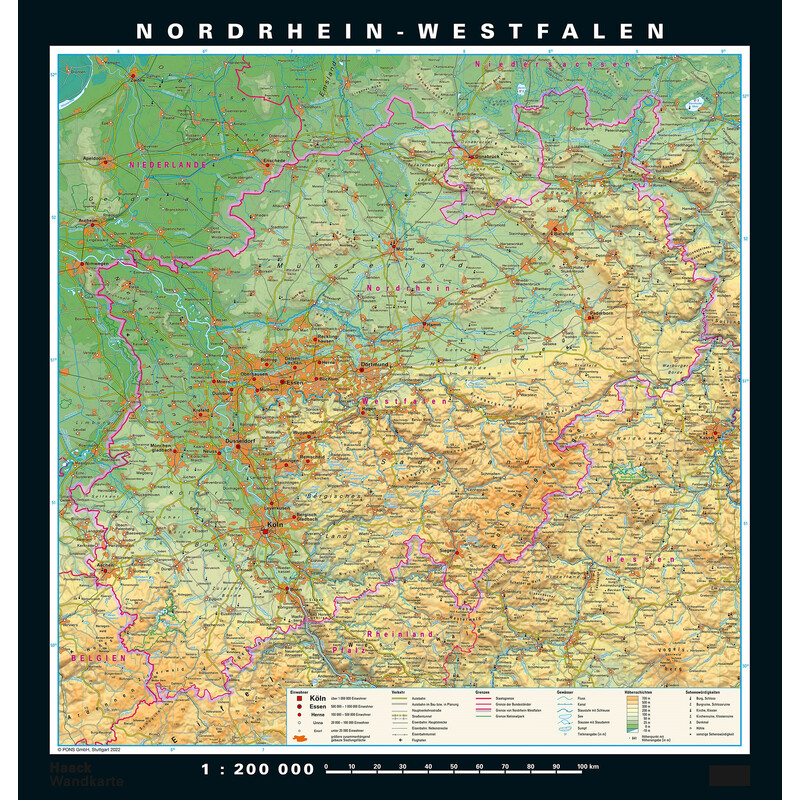 PONS Mapa regionalna Nadrenia Północna-Westfalia fizyczna i polityczna (148 x 155 cm)