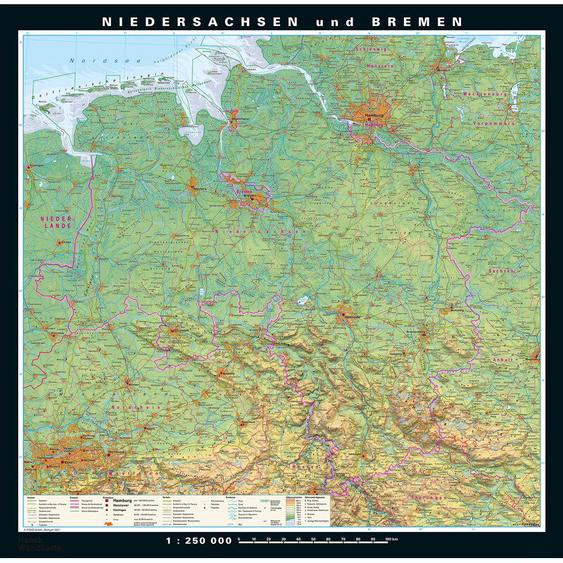 PONS Mapa regionalna Dolna Saksonia i Brema fizyczna i polityczna (148 x 150 cm)