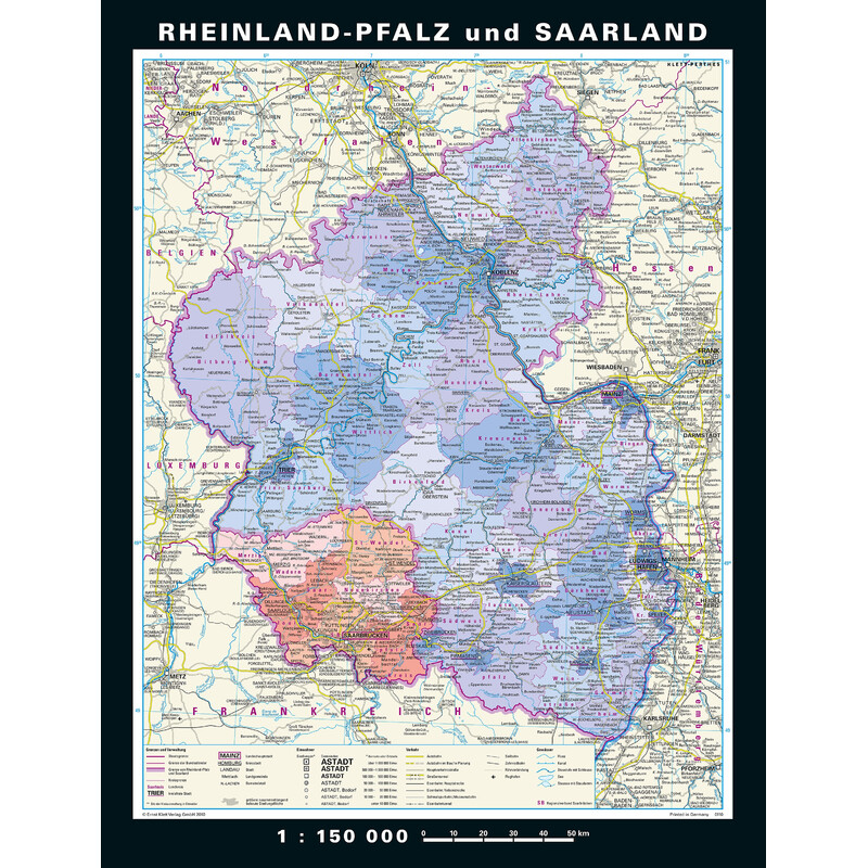 PONS Mapa regionalna Rheinland-Pfalz und Saarland physisch/politisch (148 x 193 cm)