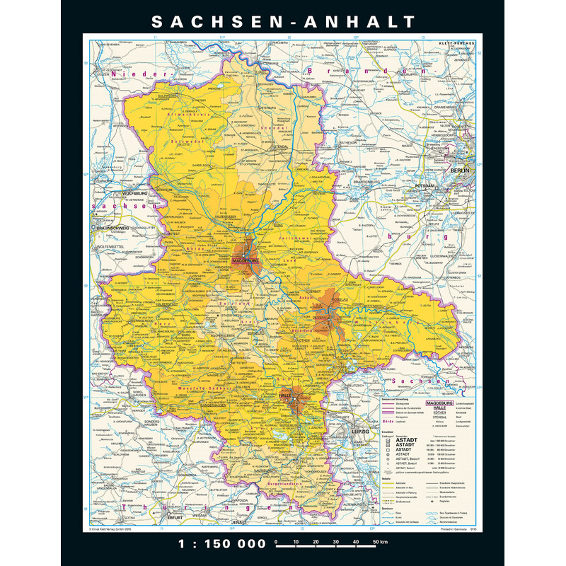 PONS Mapa regionalna Saksonia-Anhalt fizyczna i polityczna (148 x 188 cm)