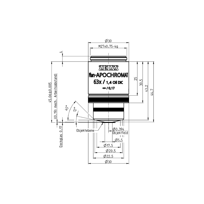 ZEISS Objektiv Plan-Apochromat, DIC  incl. 100 cover glasses, 63x/1,4 Oil wd=0,19mm