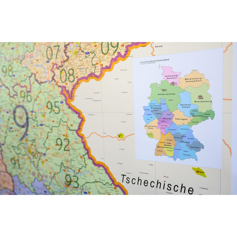 GeoMetro Mapa Deutschland politisch mit Postleitzahlen PLZ XL (100 x 140 cm)