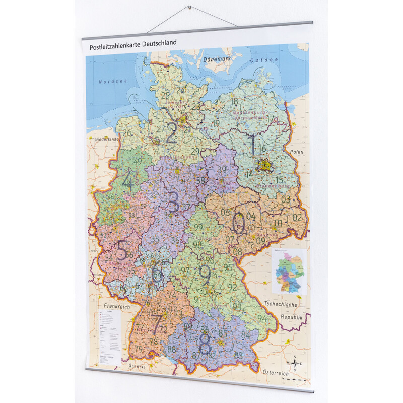 GeoMetro Mapa Deutschland politisch mit Postleitzahlen PLZ XL (100 x 140 cm)