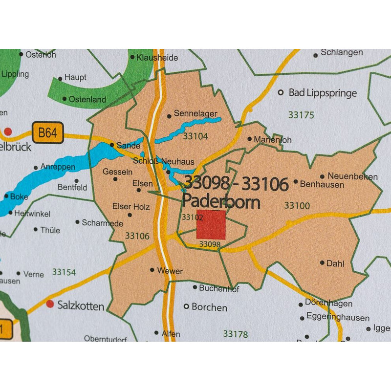 GeoMetro Mapa regionalna Nordrhein-Westfalen Postleitzahlen PLZ NRW (118 x 100 cm)