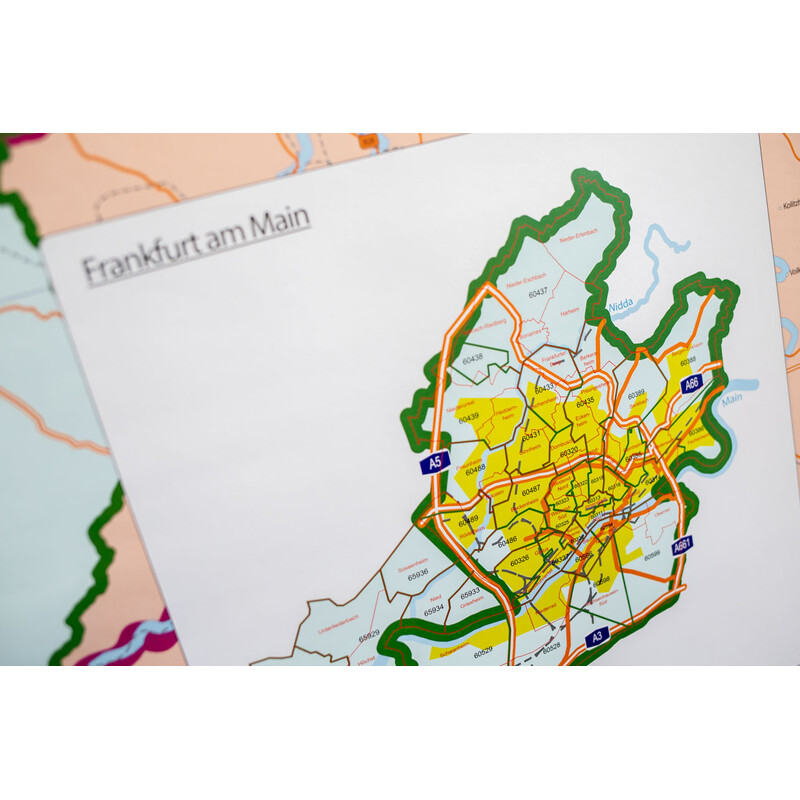 GeoMetro Mapa regionalna Hessen Postleitzahlen PLZ (100 x 140 cm)