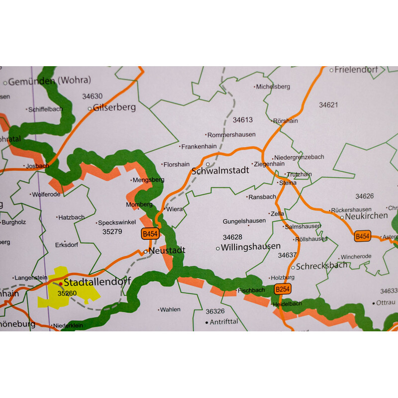 GeoMetro Mapa regionalna Hessen Postleitzahlen PLZ (100 x 140 cm)