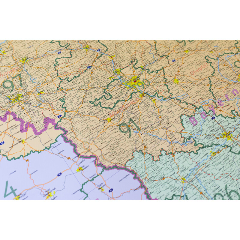 GeoMetro Mapa regionalna Bayern Postleitzahlen PLZ (100 x 140 cm)