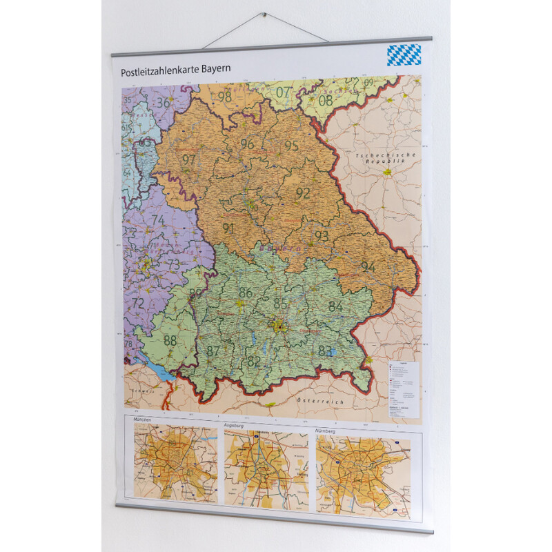 GeoMetro Mapa regionalna Bayern Postleitzahlen PLZ (100 x 140 cm)