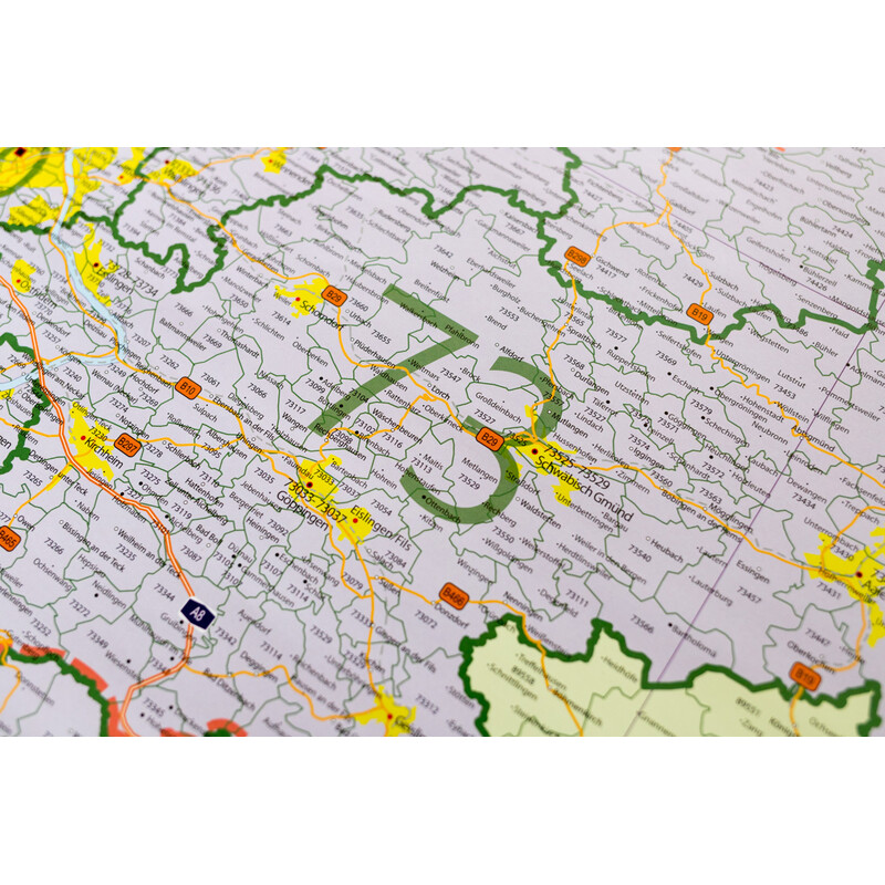 GeoMetro Mapa regionalna Baden-Württemberg Postleitzahlen PLZ (100 x 123 cm)