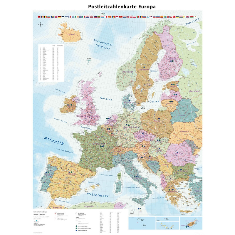 GeoMetro Mapa kontynentalna Europa Postleitzahlen (90 x 123 cm)