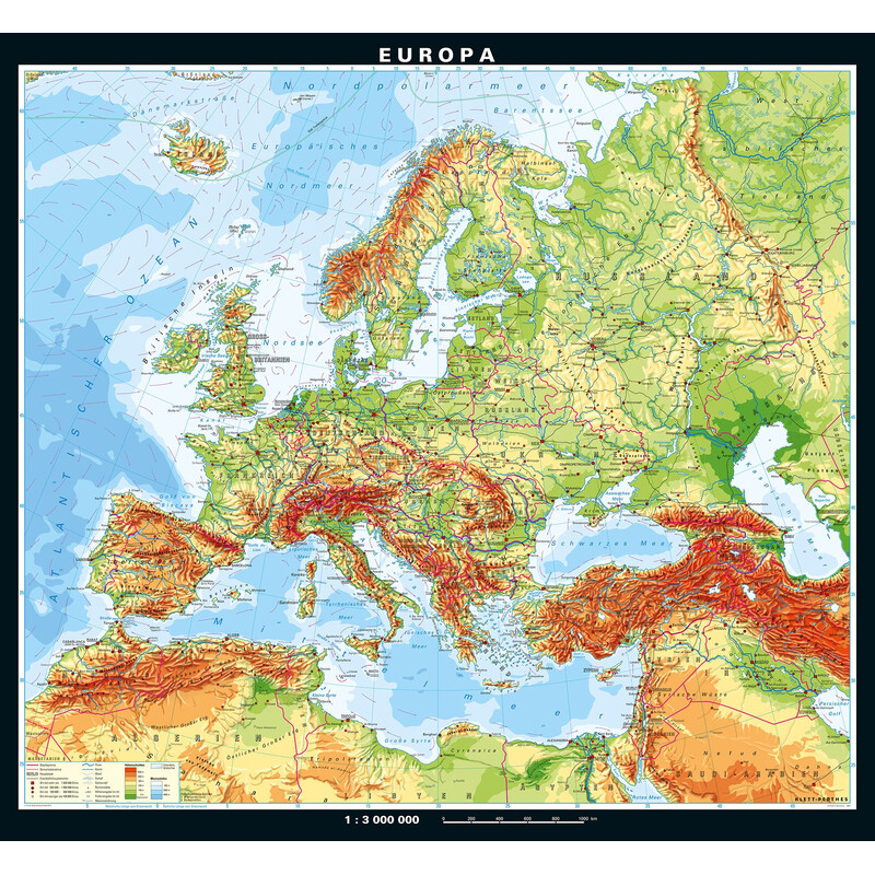 PONS Mapa kontynentalna Europa fizyczna (208 x 189 cm)