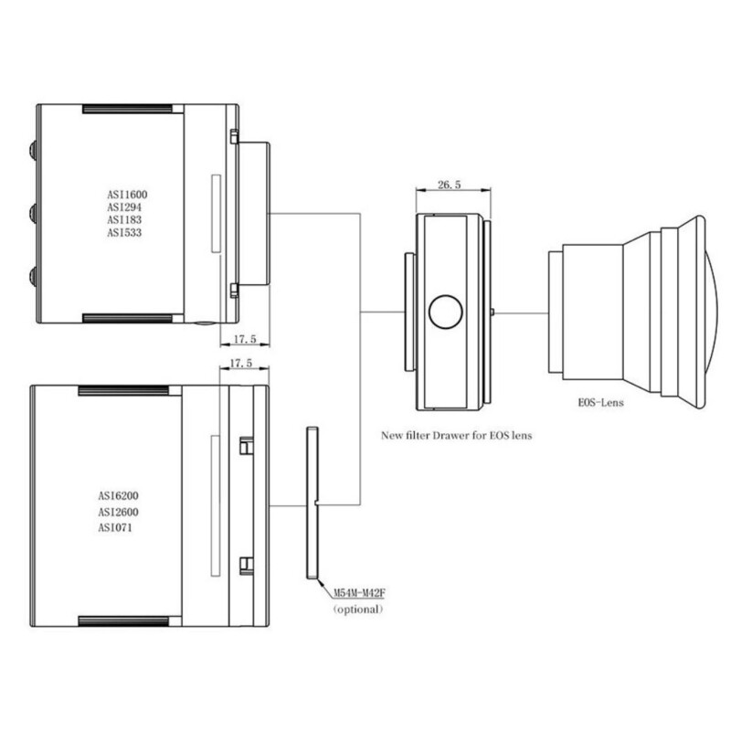 Pierro Astro Adaptery DSLR Adapter Canon EOS - T2 z uchwytem filtra ZWO