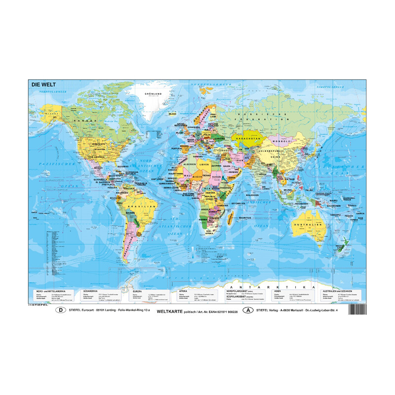 Stiefel Mapa świata polityczny (59,4 x 42 cm) DIN A2