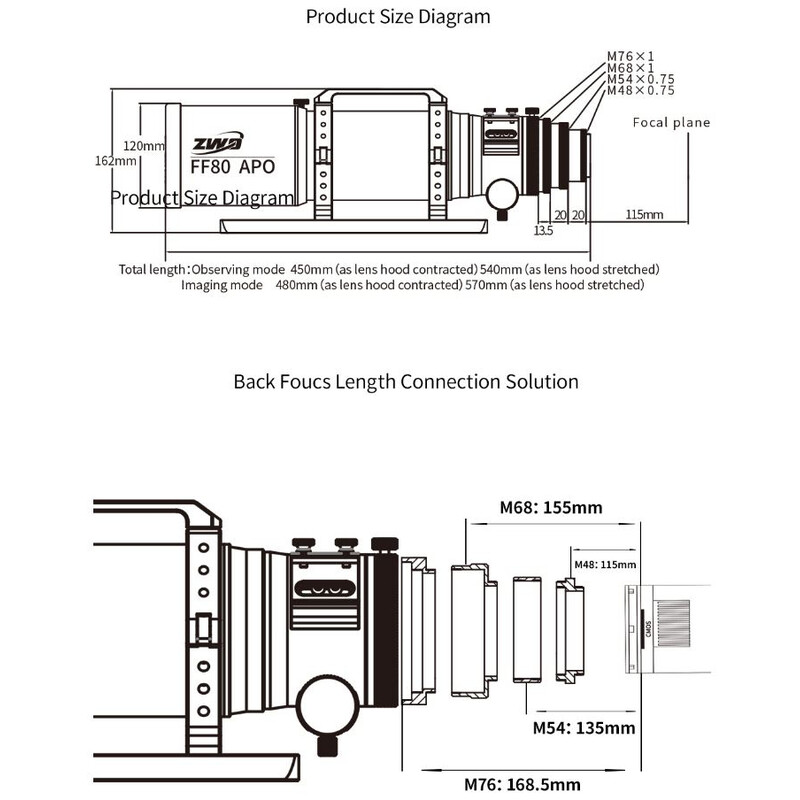 ZWO Refraktor apochromatyczny AP 80/600 FF80