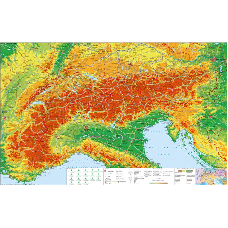 Stiefel Mapa regionalna Alpenraum mit Weitwander- und Radfernwegen (98 x 68 cm)