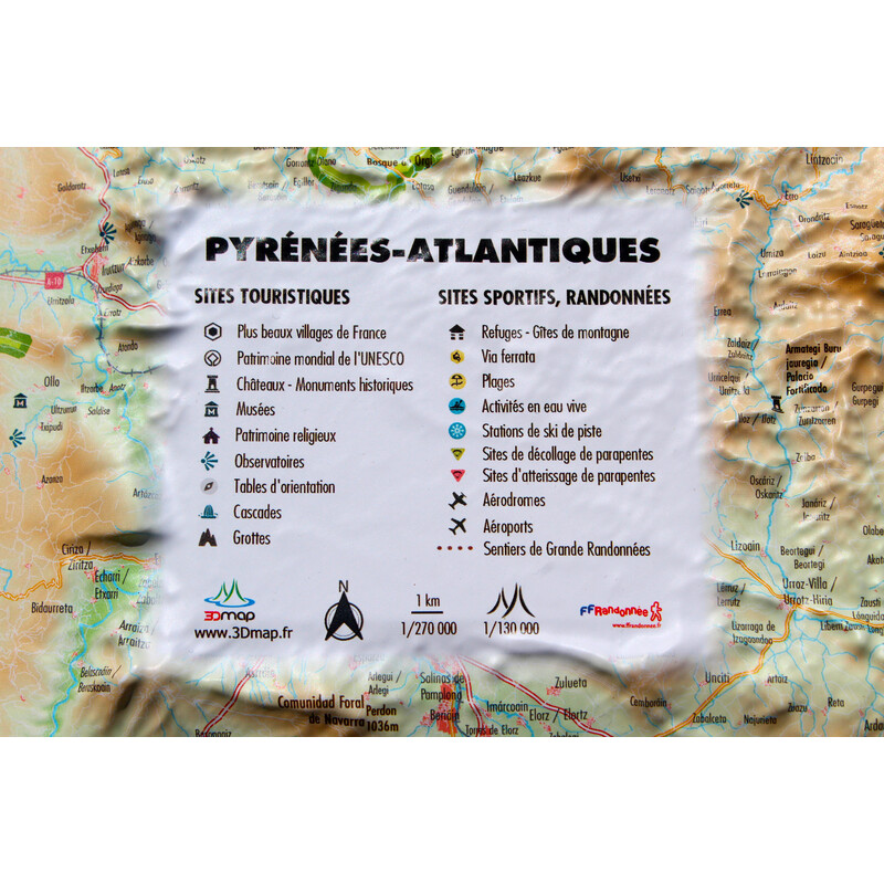3Dmap Mapa regionalna Pyrénées-Atlantiques (61cm x 41cm)
