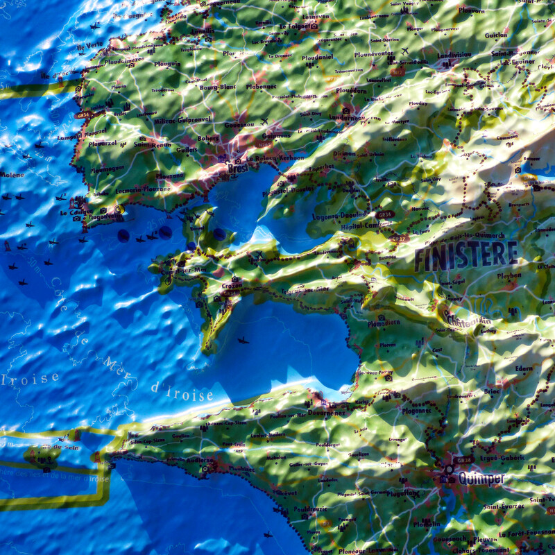 3Dmap Mapa regionalna Carte en relief de la Bretagne (61 cm x 41 cm)