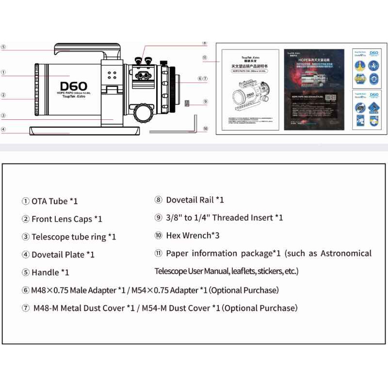 ToupTek Refraktor apochromatyczny HOPE D60 60/280 Tilter
