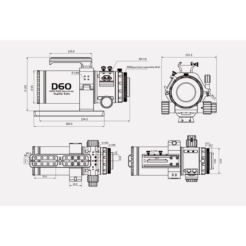 ToupTek Refraktor apochromatyczny HOPE D60 60/280 Tilter