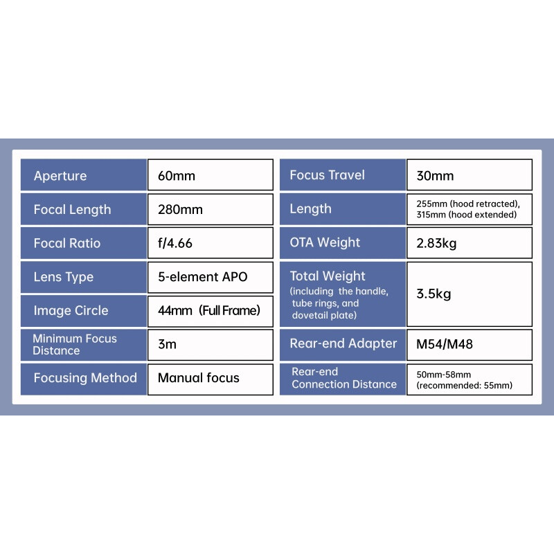 ToupTek Refraktor apochromatyczny HOPE D60 60/280 f/4.66