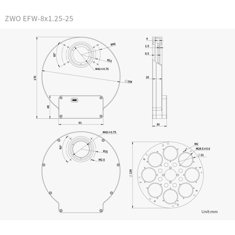 ZWO Koło filtrowe EFW 8x 1,25"