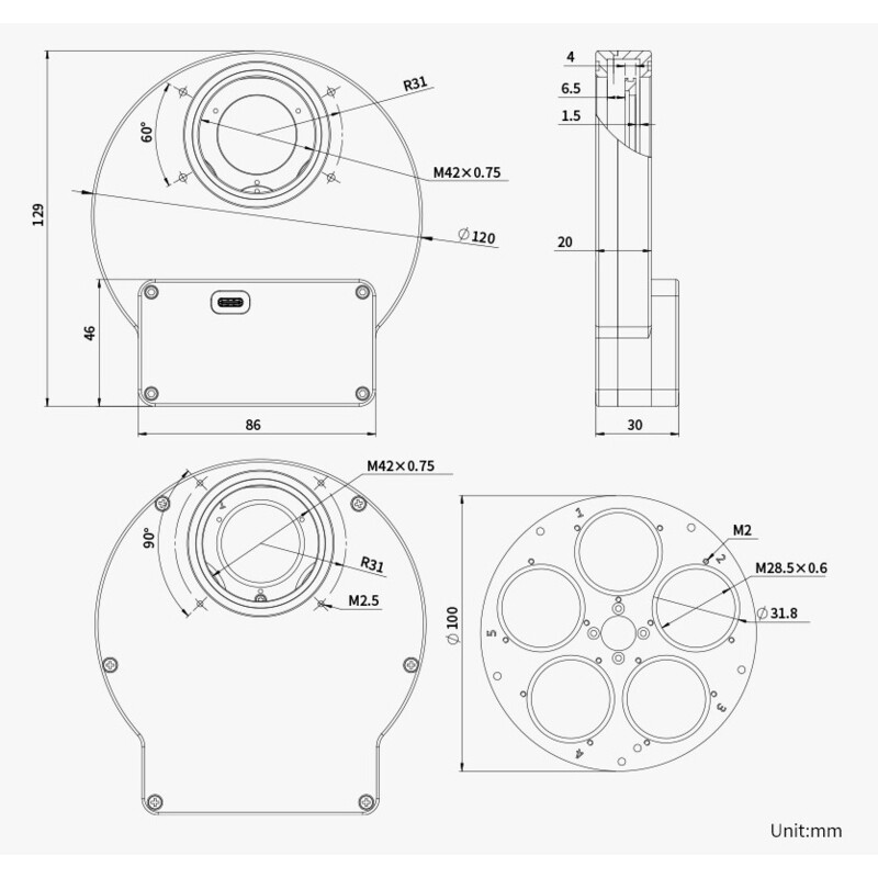 ZWO Koło filtrów EFW 5x 1,25"