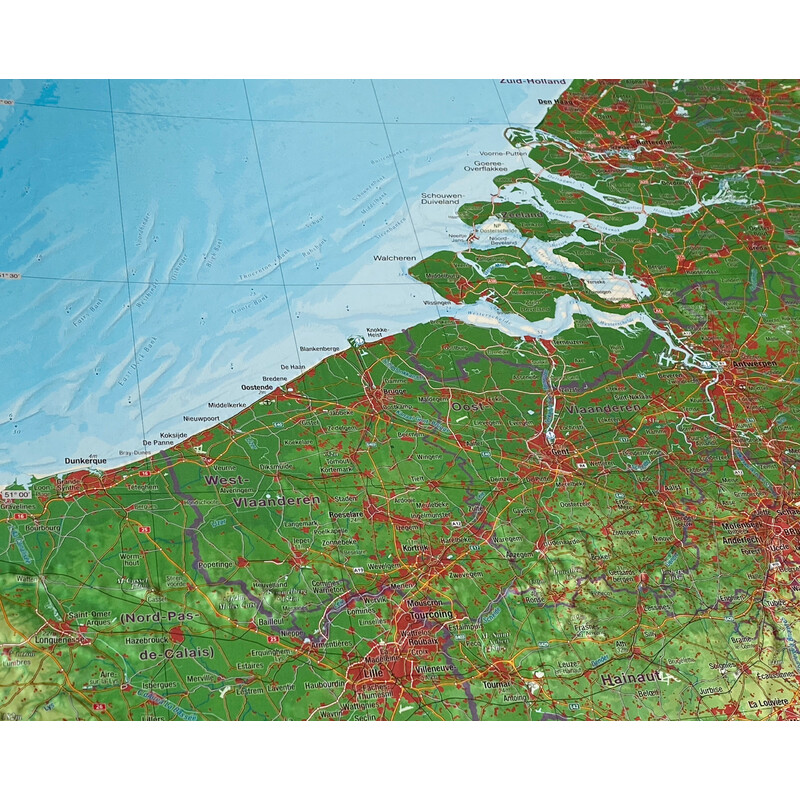Georelief Mapa regionalna Benelux (57 x 77 cm)