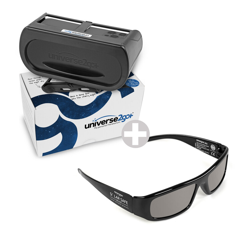 Omegon Podręczne planetarium Universe2Go+ + Sonnenfinsternisbrille Solar Safe Deluxe