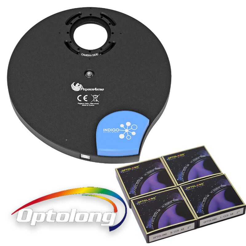 PegasusAstro Koło filtrów Indigo + filtry Optolong LRGB 2"